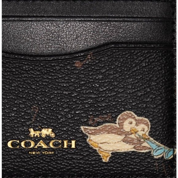 New Coach CF542 Card Case with Owls Black Multi - Picture 2 of 3